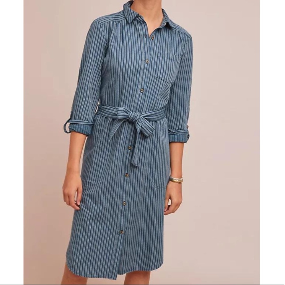 Anthropologie | NWT Bellamy Blue Striped Belted Shirt Dress